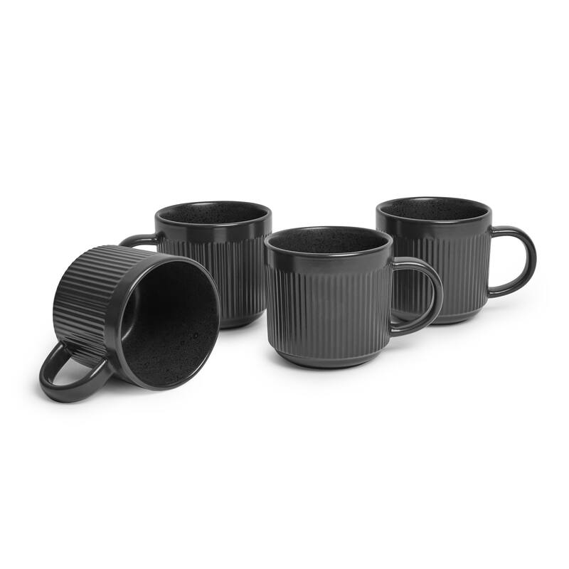 Sango Anderson Black Coffee Mugs Set of 4, 16.5 oz Ceramic Tea Cups - Black