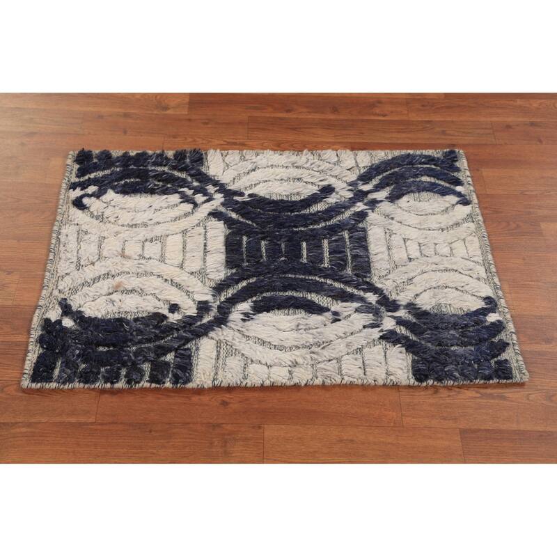 Contemporary Moroccan Oriental Foyer Rug Hand-Knotted Wool Carpet - 2'0"x 3'0"