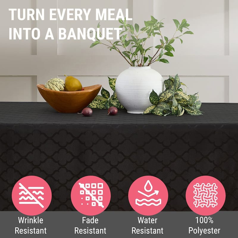 HLC.me Modena Lattice Fabric Tablecloth, Jacquard Fabric Table Cloth for Round Rectangle Table Advanced Water & Fade Resistance