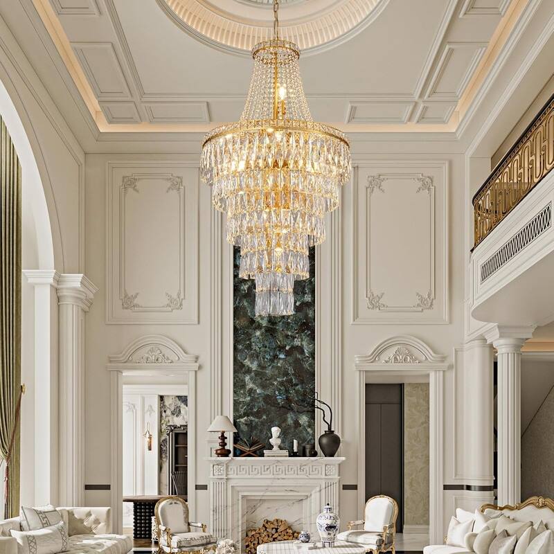 KAYLA High Ceiling Chandelier 13-Light Gold Modern Crystal Chandeliers Pendant Light Foyer Chandelier Fixtures