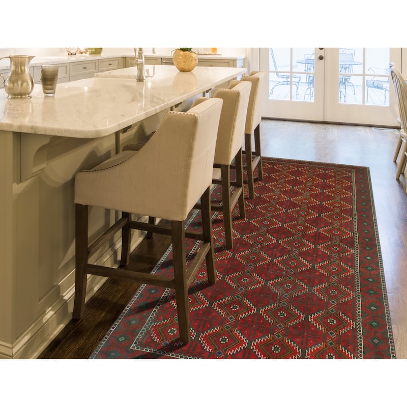 Vintage Distressed Tansholp Burgundy/Green Rug - 5'1" x 9'11"