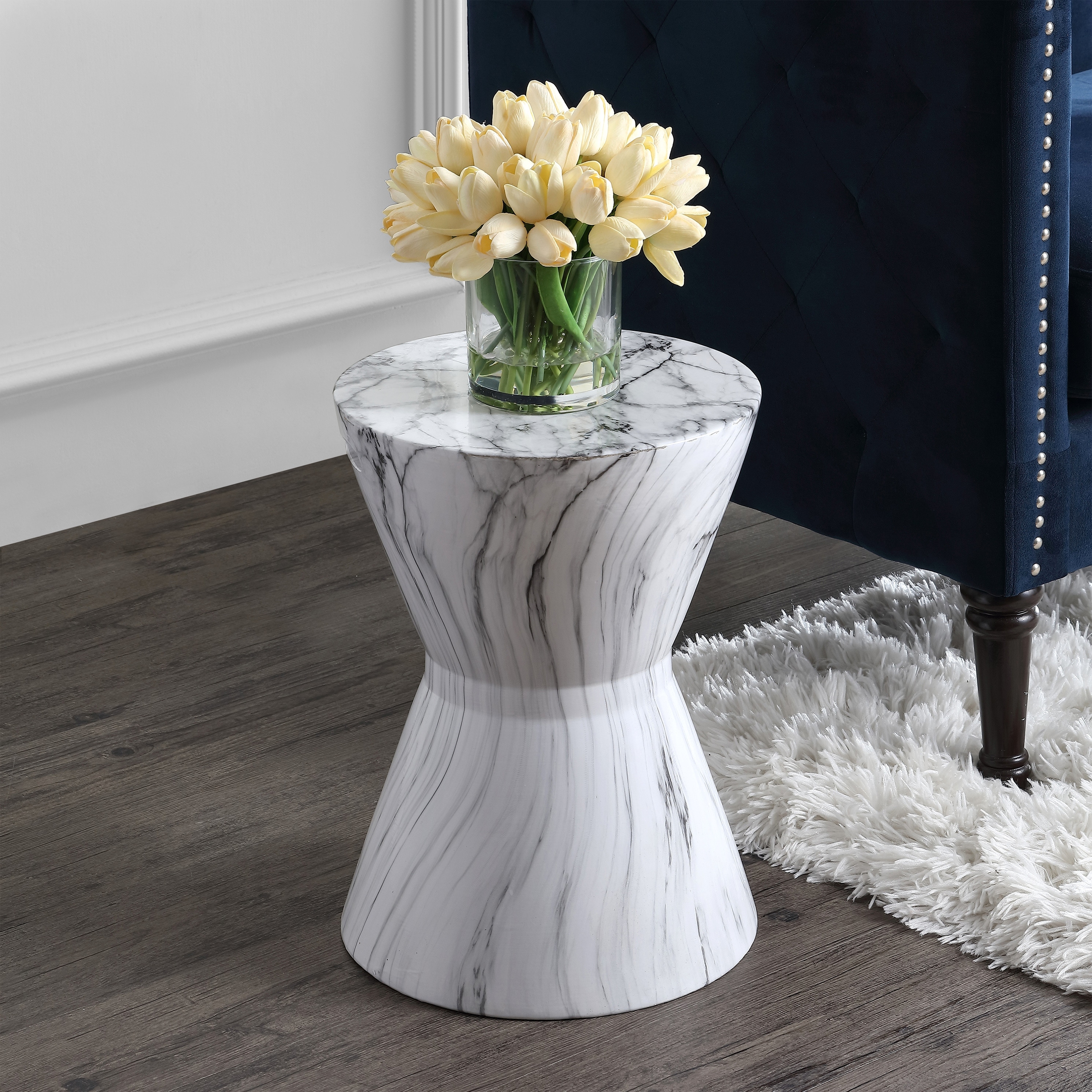 African Drum Traditional Marble Finish Floral Chinoiserie Ceramic Drum Garden Stool, Pierced Indoor/Outdoor Patio Seat