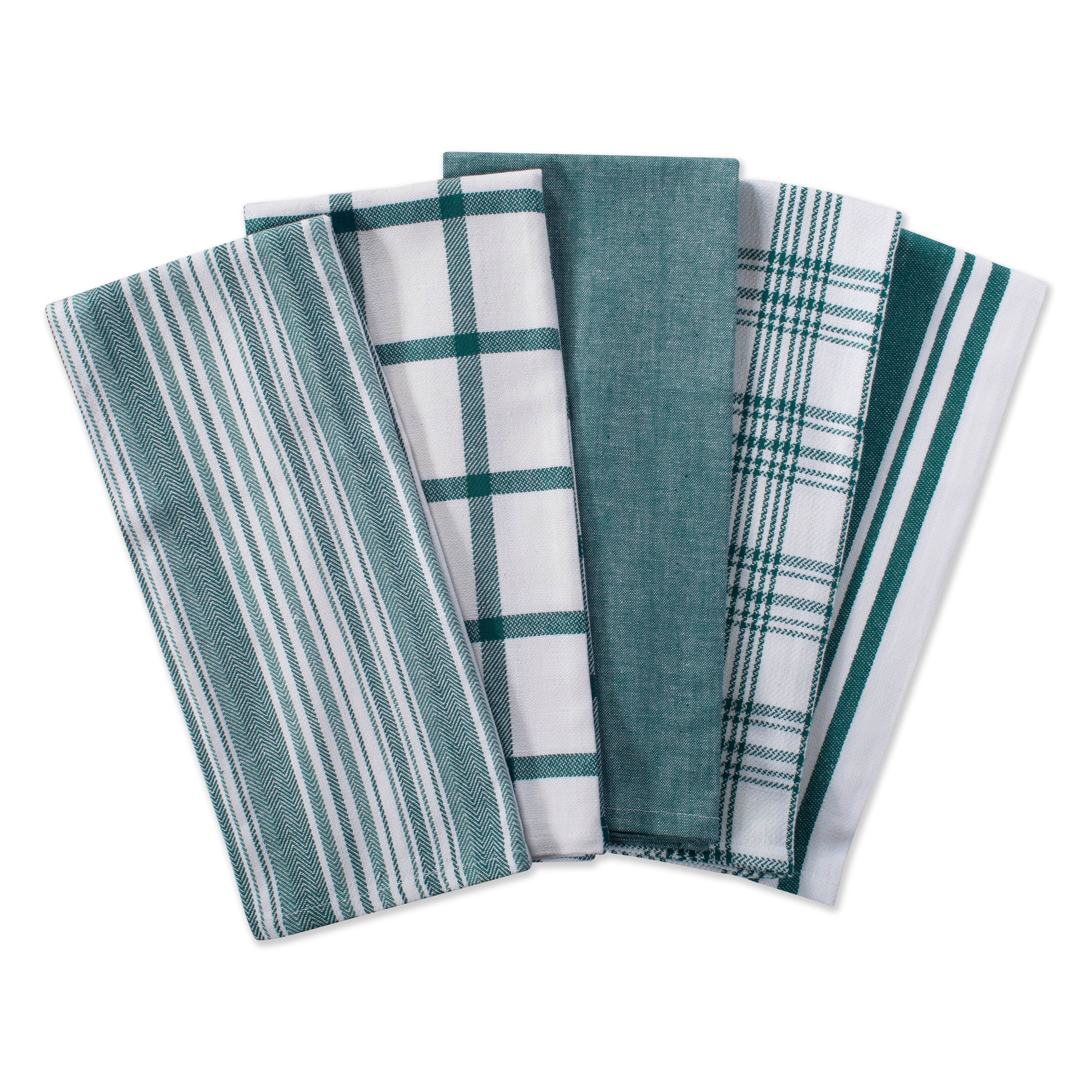 Set of 5 Teal Dish Cloths and Dish Towels 28 x 18