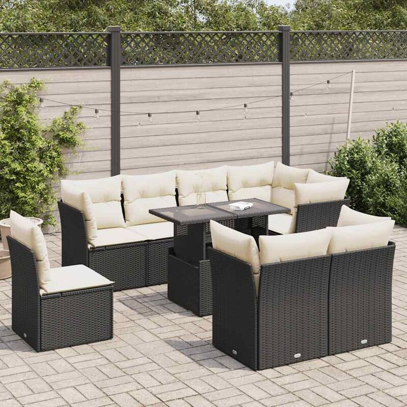 9-Piece Modular Patio Sofa Set with Cushions - 21.7 x 39.4 x 28.7 in - Black and cream with storage