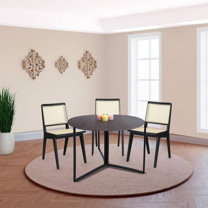 Chocolate Foldable Round Trifold Table 35" Space-Saving Multi-Use