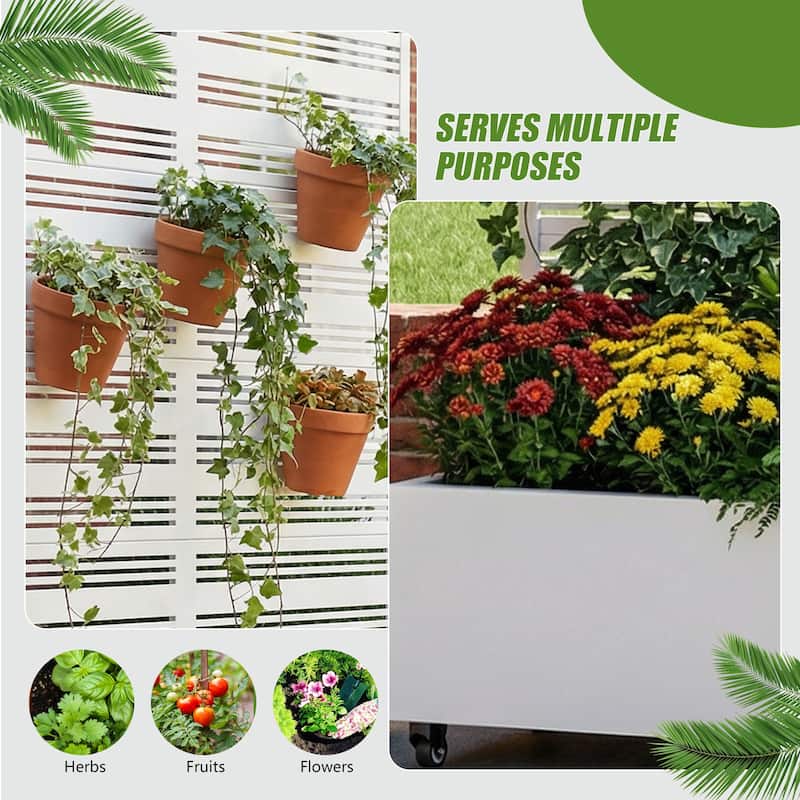 Outdoor Metal Galvanized Privacy Screen Planter Box with Trellis Lockable Wheels