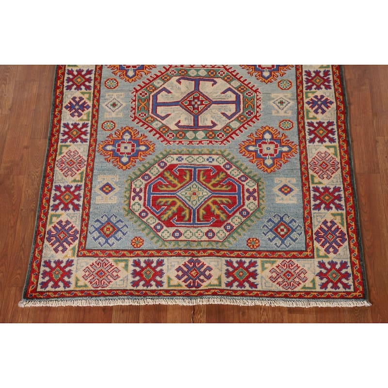 Geometric Kazak Accent Rug Handmade Wool Carpet - 3'6"x 4'11"