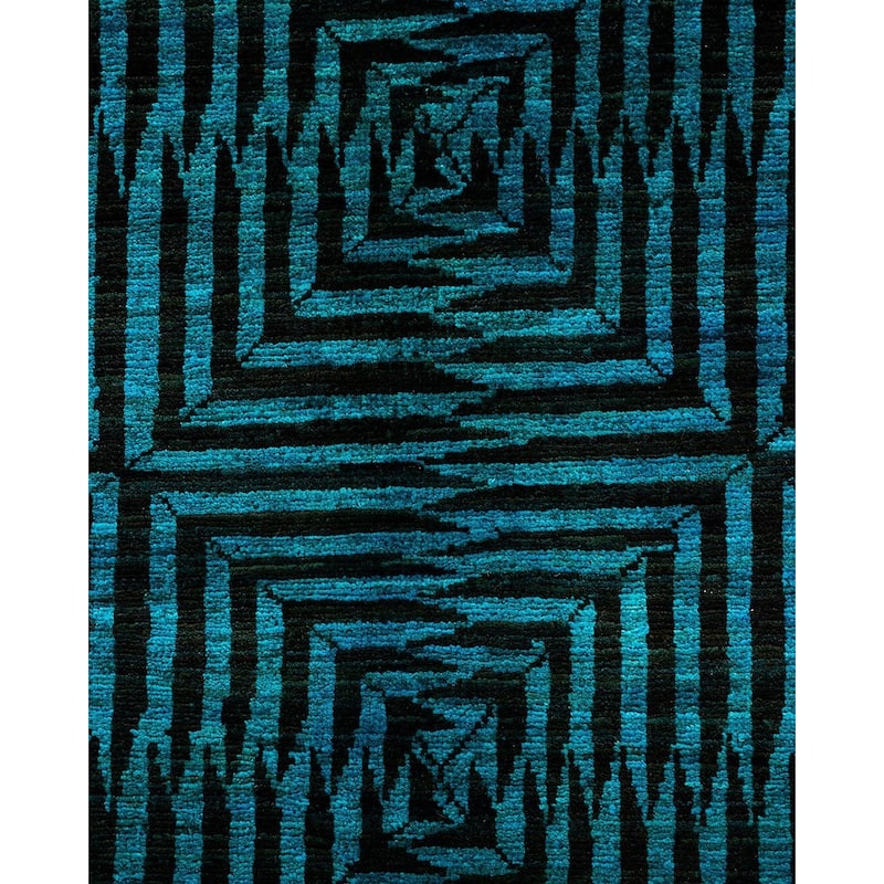 Overton Hand Knotted Wool Vintage Inspired Modern Contemporary Overdyed Blue Area Rug - 7' 10" x 10' 1"