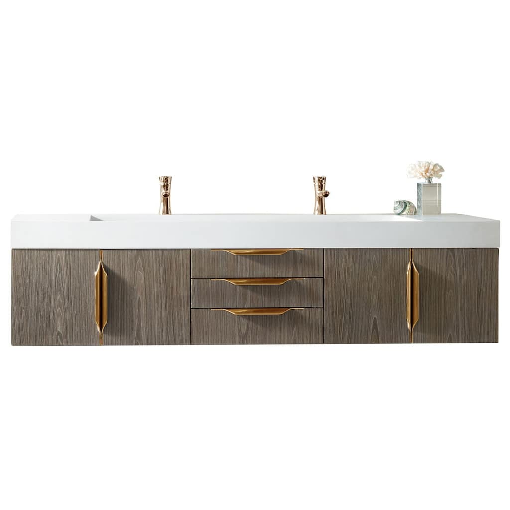 James Martin Vanities Mercer Island 72" Double Vanity, Ash Gray with Radiant Gold Hardware