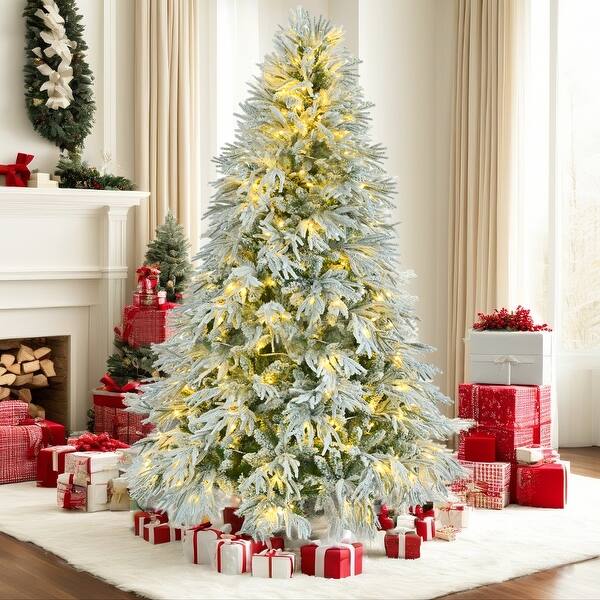 6ft Artificial Hinged Christmas Tree with Snow Flocking, 300 LED Lights & 8 Modes - Winter-Themed Xmas Tree - Bed Bath & Beyond