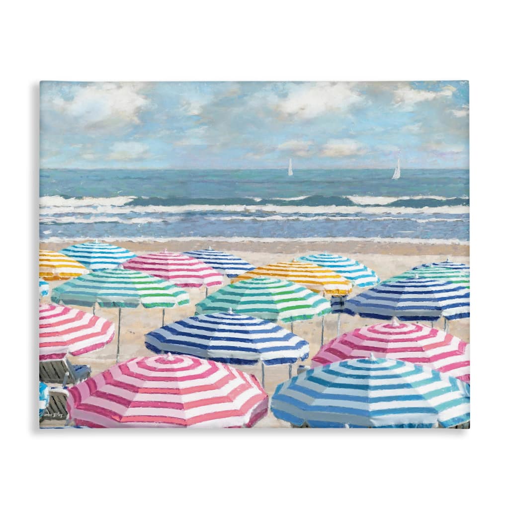 Stupell Shore with Bright Umbrellas Canvas Wall Art Design By Amber Sterling