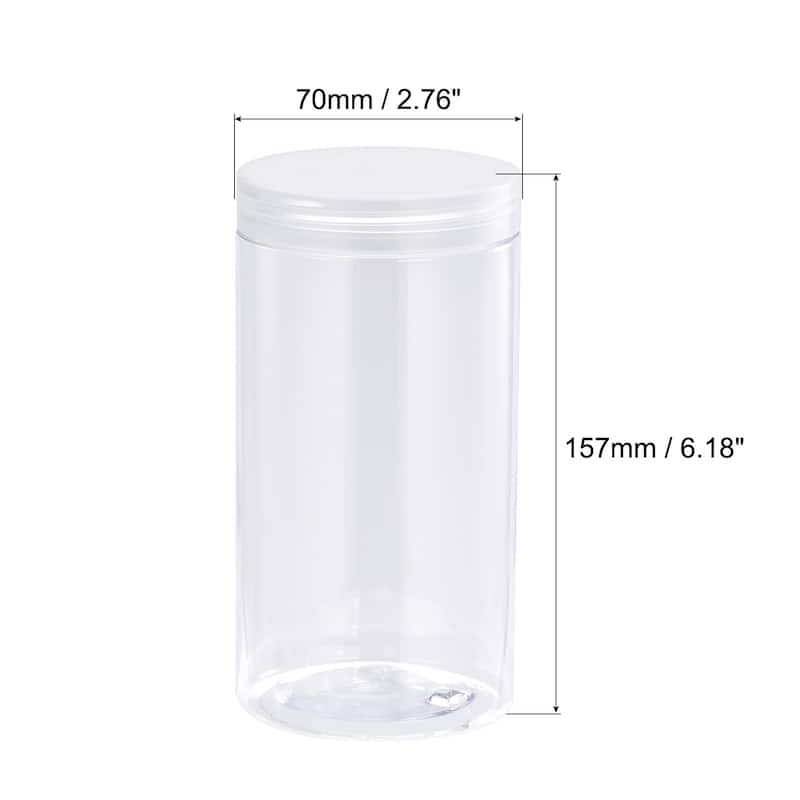 Round Plastic Jars with Transparent Screw Top Lid, 2Pcs
