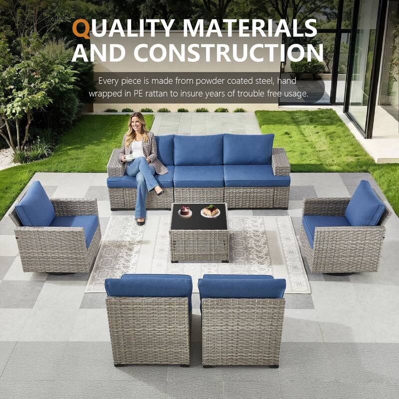 Pocassy Outdoor Sectional Sofa Patio Furniture Sets with Thickened Cushions