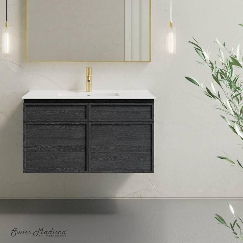 St. Tropez 36" Wall-Mounted Bathroom Vanity In Black Oak With Sink Top - 36