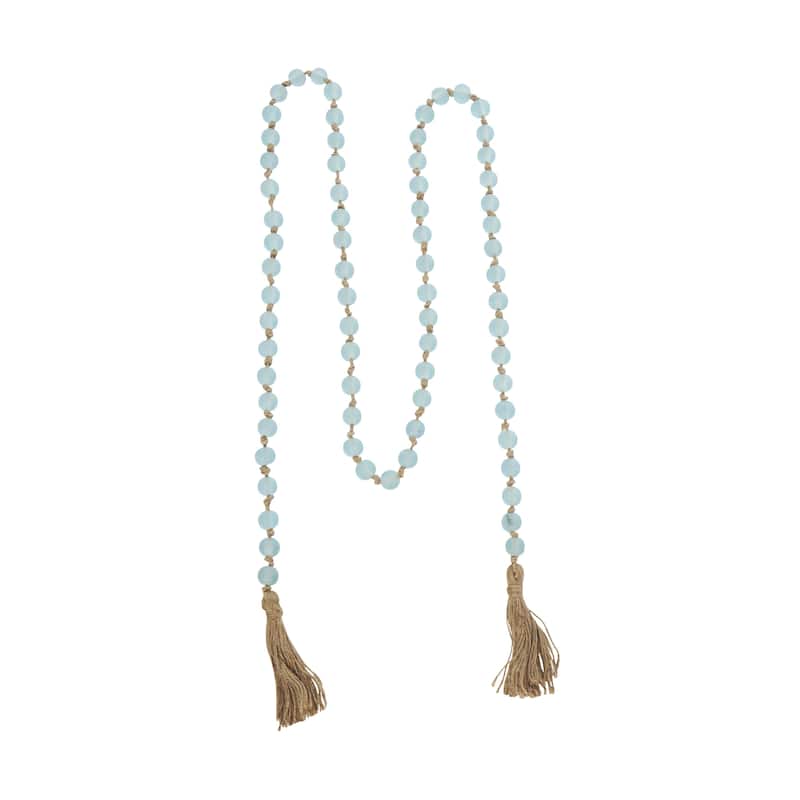 Glass Handmade Round Long Frosted Beaded Garland with Tassel with Knotted Brown Jute - Various Colors - Roche River Decor