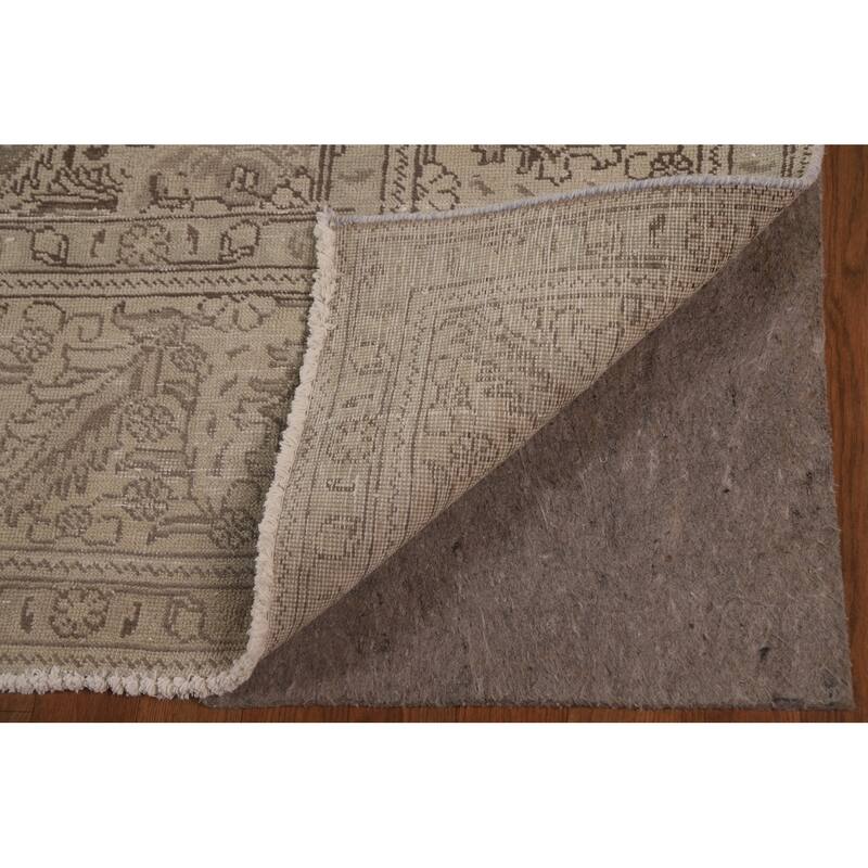 Distressed Tabriz Persian Vintage Beige Rug Hand-knotted Wool Carpet - 8'4" x 10'10"