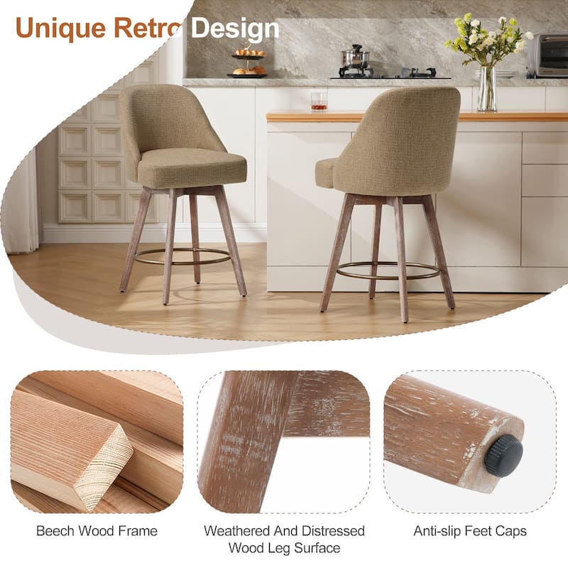 26" Counter Height Swivel Bar Stool, Upholstered Counter Stools - 39.37" (H) x 22.44" (D) x 21.65" (W)