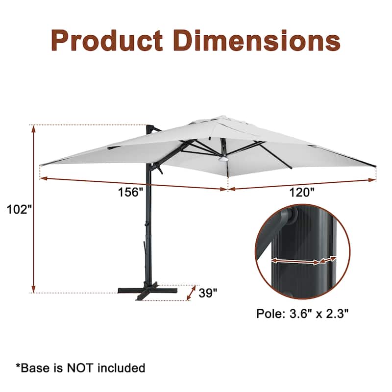10 x 13ft Patio Cantilever Market Umbrella with Bluetooth Lights