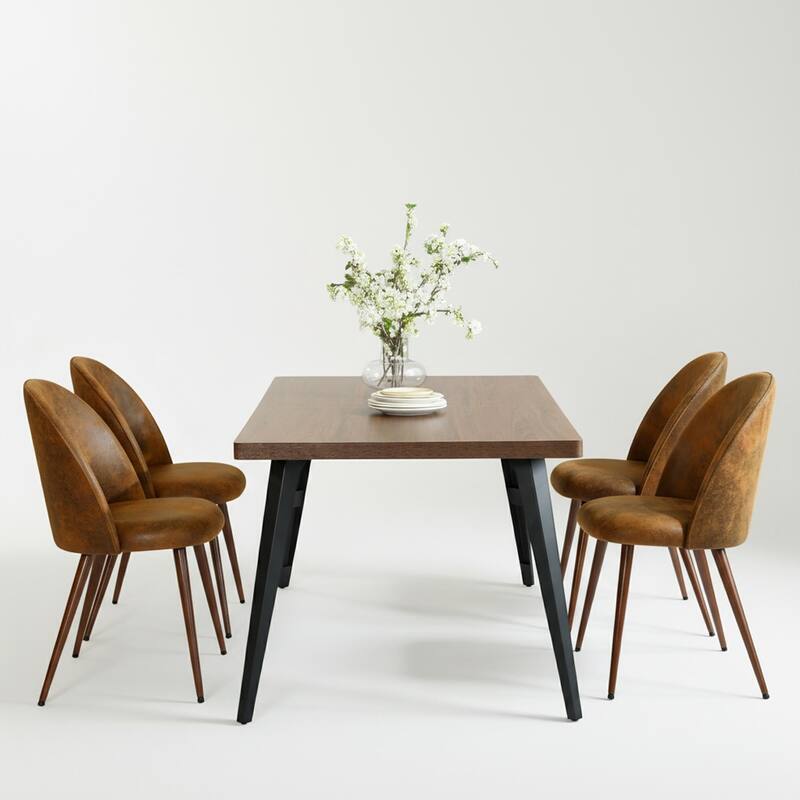 Homy Casa 5-Piece Modern Dining Set with Rectangular Table and 4 Upholstered Chairs - Brown - Brown