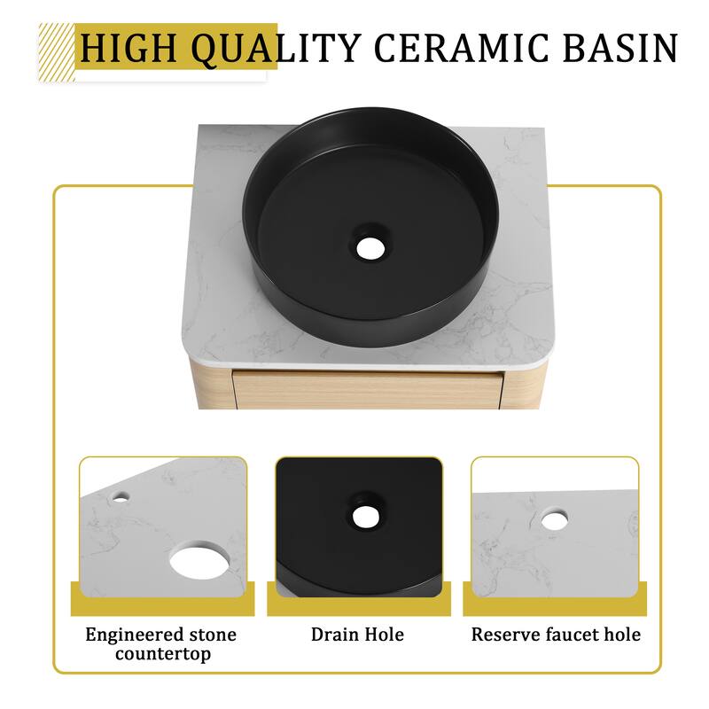 24" Wall Mounted Floating Cabinet /Side Cabinet Combo, Rectangular Vanity, Small Bathroom Sink With Single Faucet Hole