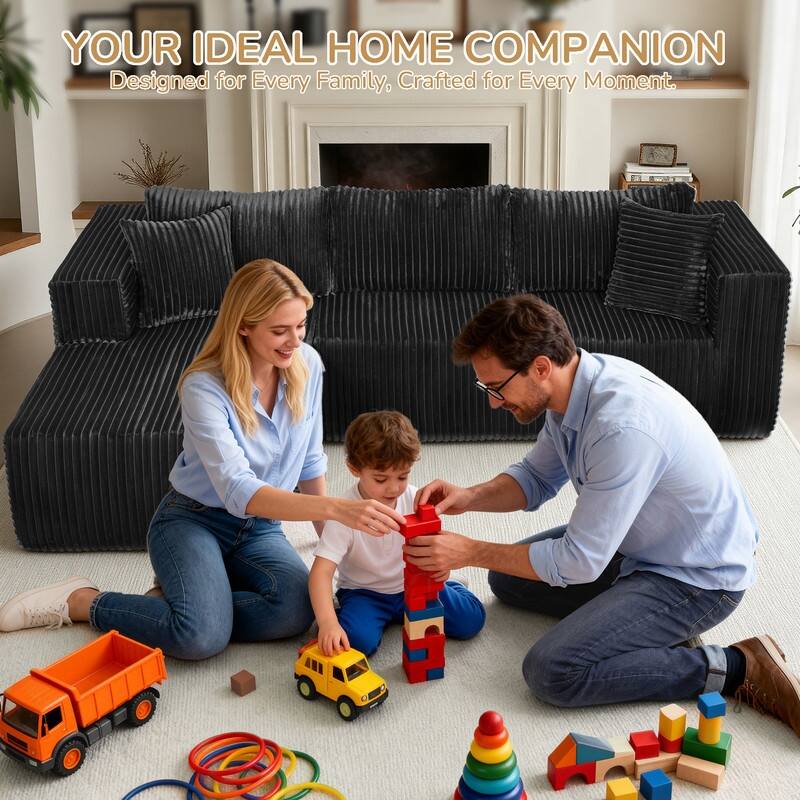 105 in. Wide Square Arm 2-Piece Modern Corduroy Fabric L-Shape Modular Sectional Sofa