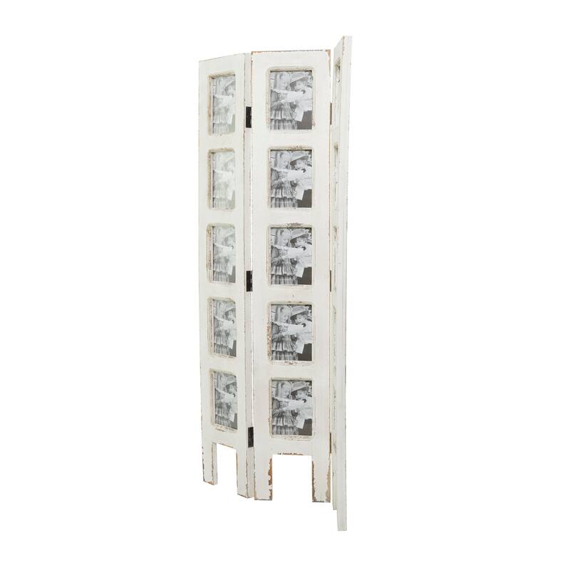 White Wooden Hinged Foldable Partition 3 Panel Partition Room Divider Screen with 15 Photo Slots