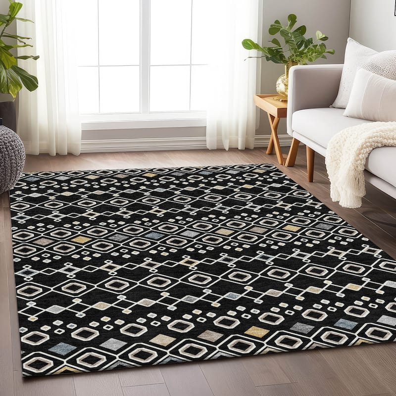 Premium Washable Super Soft Moroccan Global Mayfield Rug - Black - 9' x 12'