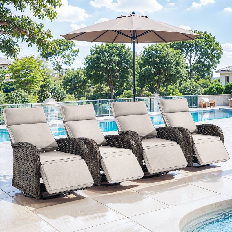 Pocassy 4PCS Versatile Outdoor Recliner Chair with Beige Cushion - Beige Cushion