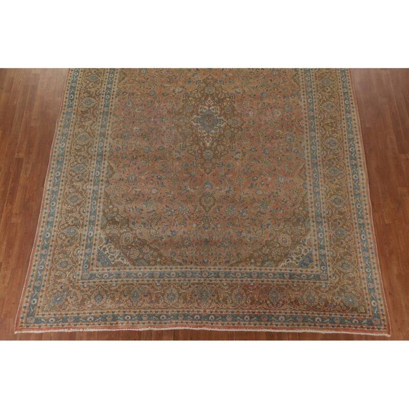 Hand Knotted Oriental 100% Wool Carpet Traditional Floral Oranges & Rust Mashad Area Rug - 12' 6'' X 9' 5''