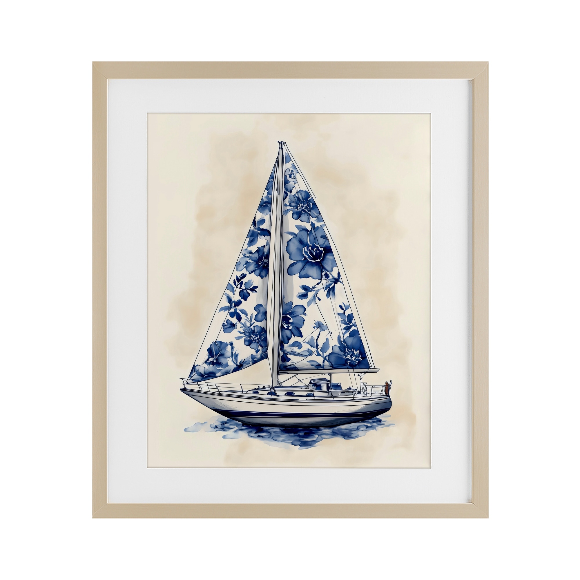 Stupell Blue Floral Sailboat Under Glass Framed Design By Arlington Prints