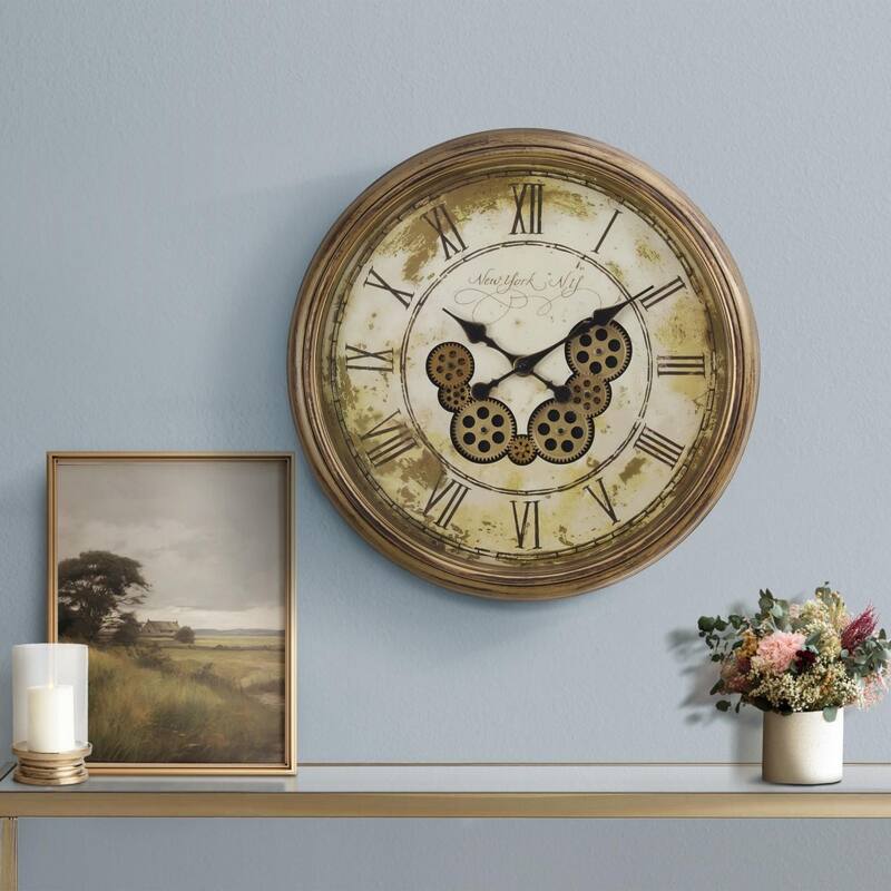 23" Round Wall Clock - Antique Brown