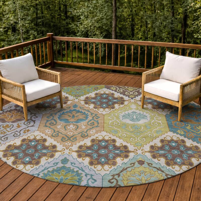Machine Washable Indoor/ Outdoor Global Bayfield Chantille Rug - Beige - 8' x 8'