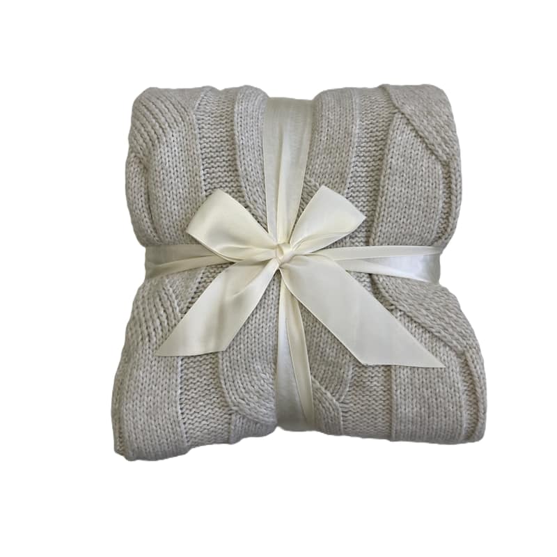 Luxurious Cable Knit Oversized Throw Blanket - 60"x70" - Sesame