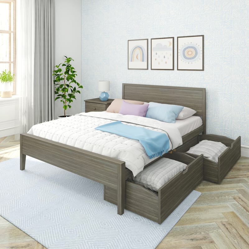 Max and Lily Queen-Size Bed with Panel Headboard and Storage Drawers - Clay