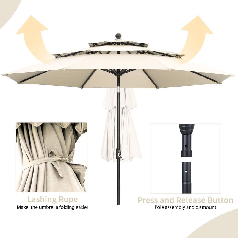Ainfox 10 ft Patio Umbrella with Base 3 Tiers Outdoor Market Umbrella