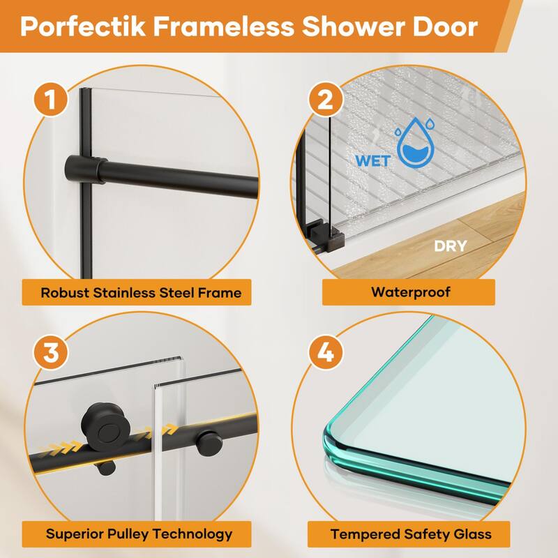 56"-60" W x 76" H Single Sliding Frameless Shower Door 8mm Thickened Upgrade Tempered Glass Stainless Steel Hardware