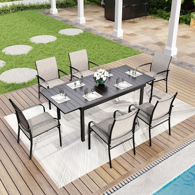 MAISON ARTS 7/9-Piece Patio Dining Set with Metal Rectangle Expandable Table and 6/8 Textilene Dining Chairs
