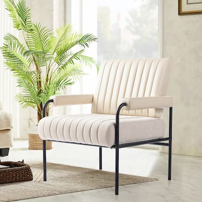 Glitzhome 29.5"W Leatherette and Fabric Combination Armchair With Padded Arms - 29.5" W x 34" H x 30" D
