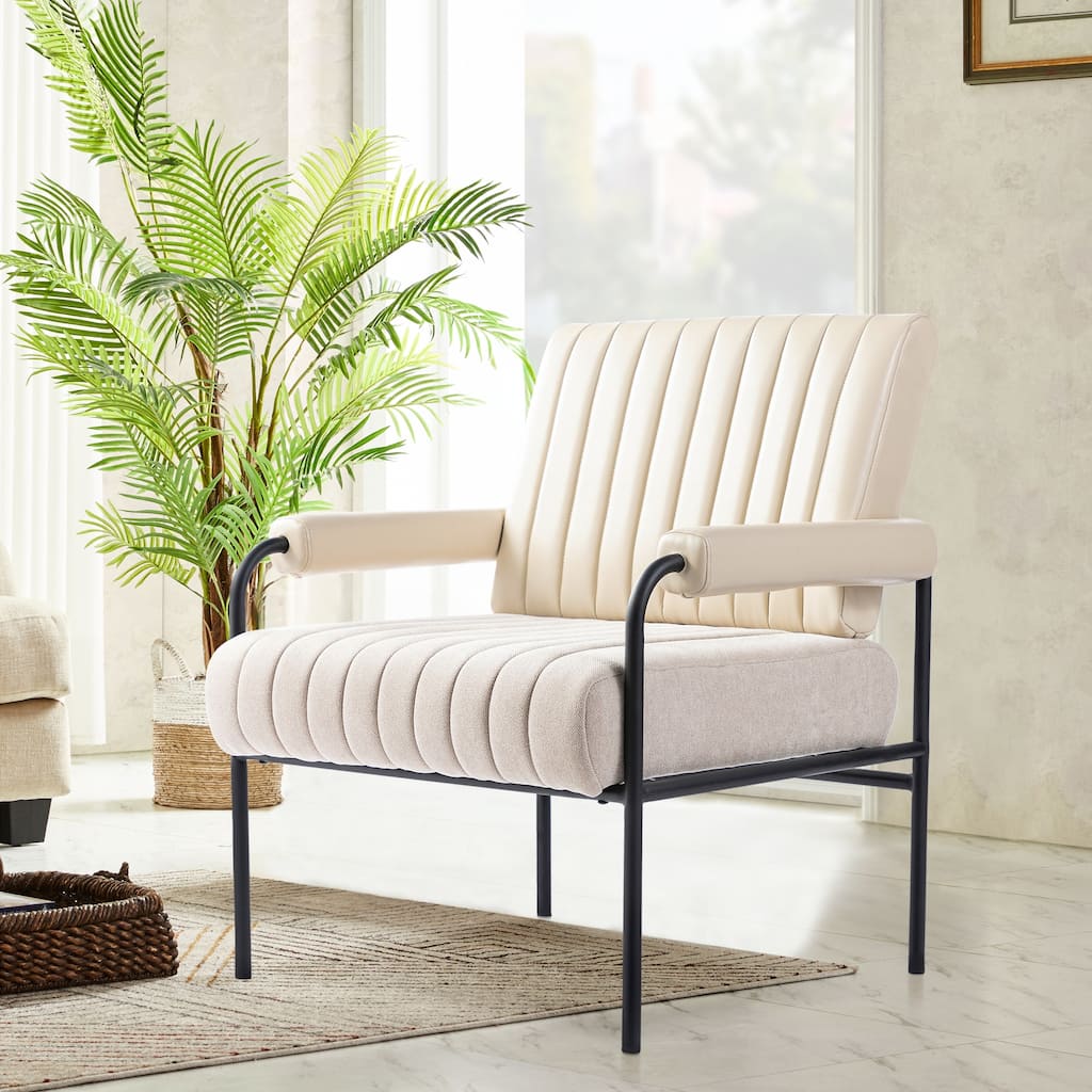 Glitzhome 29.5"W Leatherette and Fabric Combination Armchair With Padded Arms - 29.5" W x 34" H x 30" D