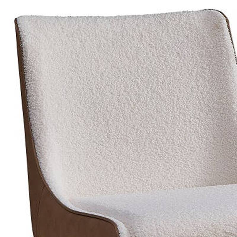 25 Inch Side Dining Chair Set of 2, Wingback, White Boucle, Walnut Brown