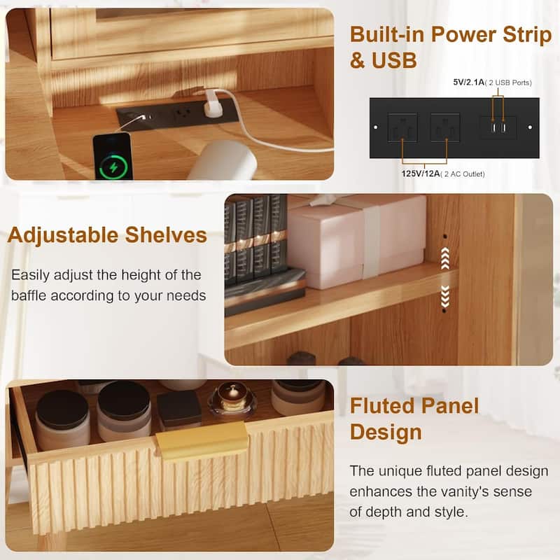Makeup Vanity Desk with Lights & Power Outlet