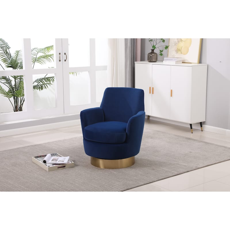 Navy Velvet Modern 29.3" Upholstered Swivel Barrel Chair with Gold Stainless Steel Base