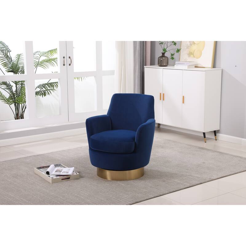 Velvet Swivel Barrel Chair with Gold Base & High-Density Foam