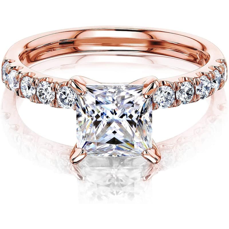 Annello by Kobelli 14K Gold 1.5ct Princess Moissanite Comfort Fit French Pave (HI/VS, GH/I) - 6 - Rose
