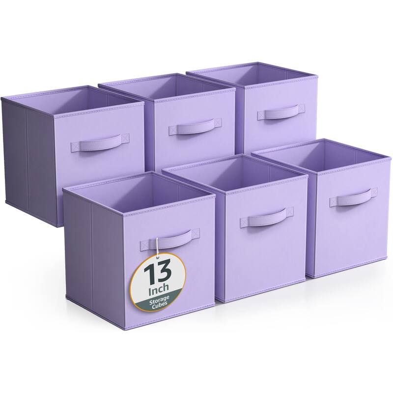 Sorbus Fabric Storage Bins 13" Foldable Cubes With Handles For Pantry, Cubbies, Toy And Closet Shelving Organization - 6Pk - Pastel Purple