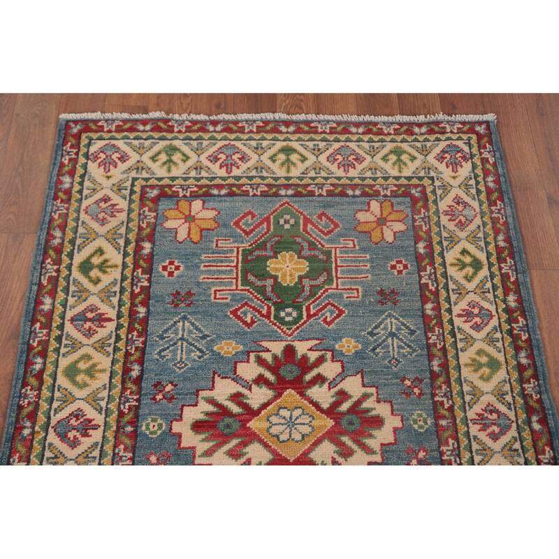 Light Blue Kazak Oriental Foyer Rug Hand-Knotted Wool Carpet - 2'10" x 4'1"