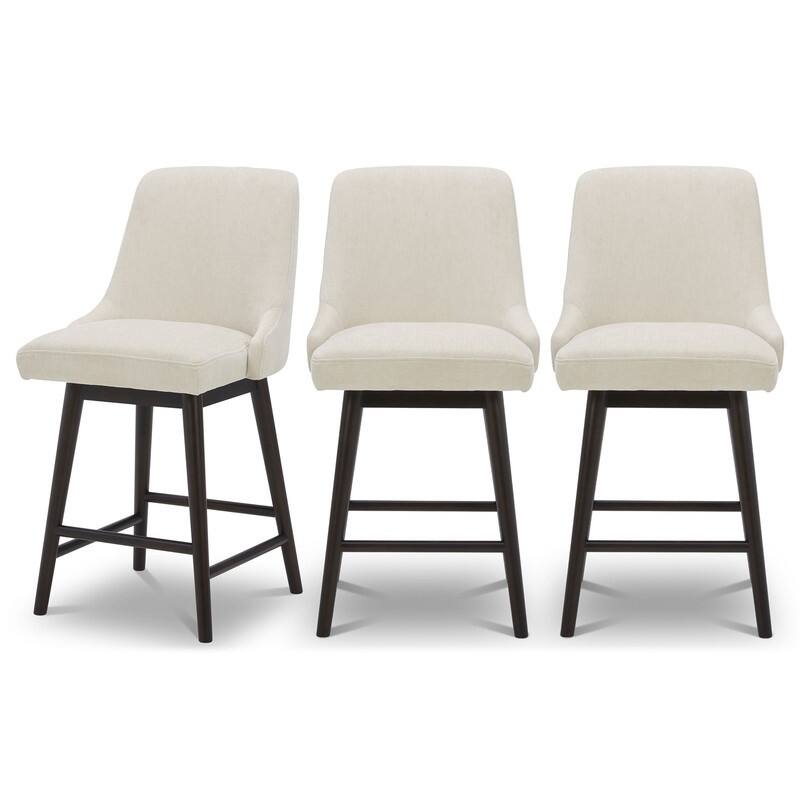 Spruce & Spring Hazel Upholstered Counter Height Swivel Barstool with Back - Set of 3 - White-Fabric