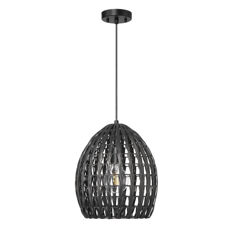Persephone Metal and Handwoven Rattan Ceiling Light - 12.0"L x 12.0"W x 14.0"H - Black