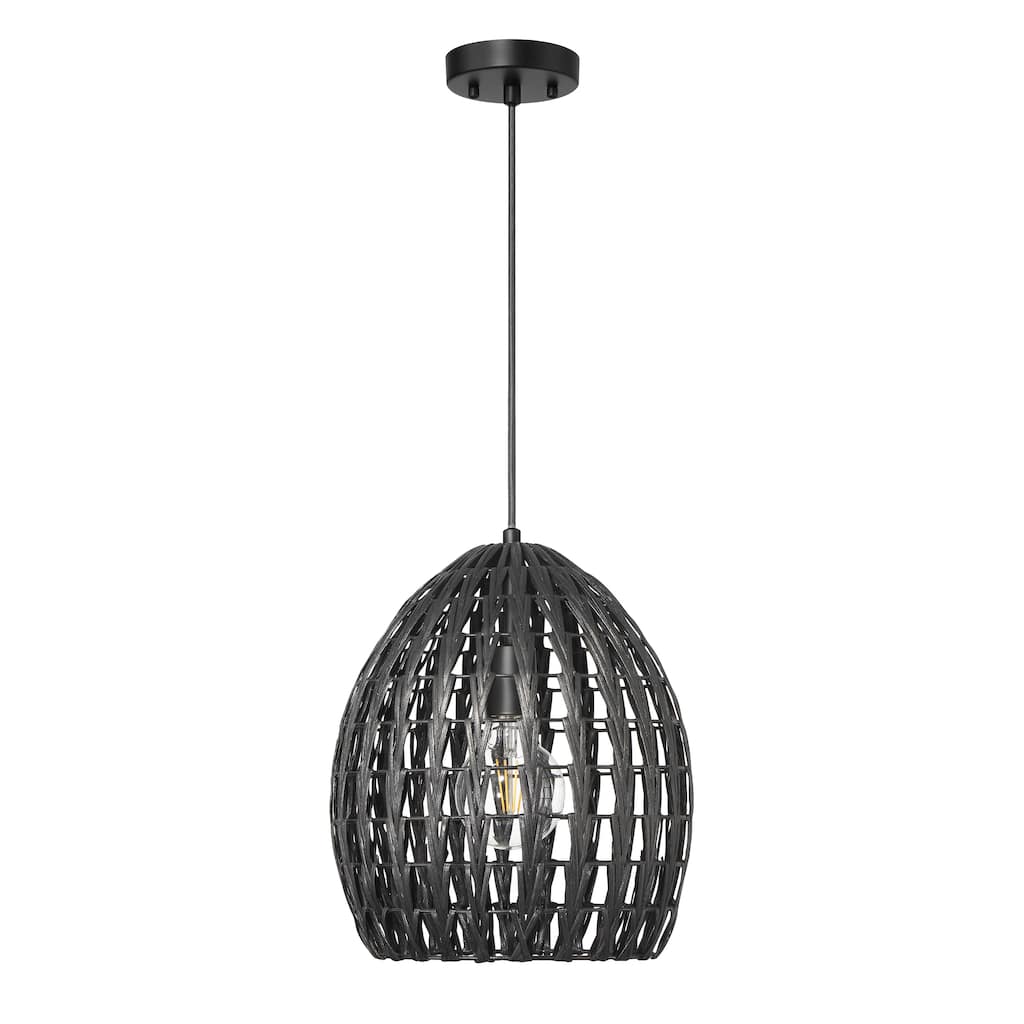 Persephone Metal and Handwoven Rattan Ceiling Light - 12.0"L x 12.0"W x 14.0"H