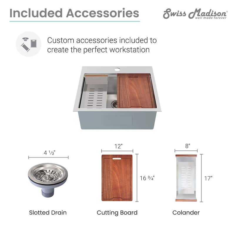 Swiss Madison SM-KT769 Ravi 22" Drop In Single Basin Stainless Steel
